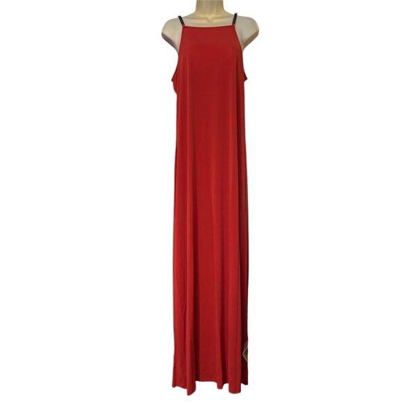 Michael Kors DRK Persimmon red Maxi dress sz XL halter chain-strap pull-on new - Picture 10 of 10